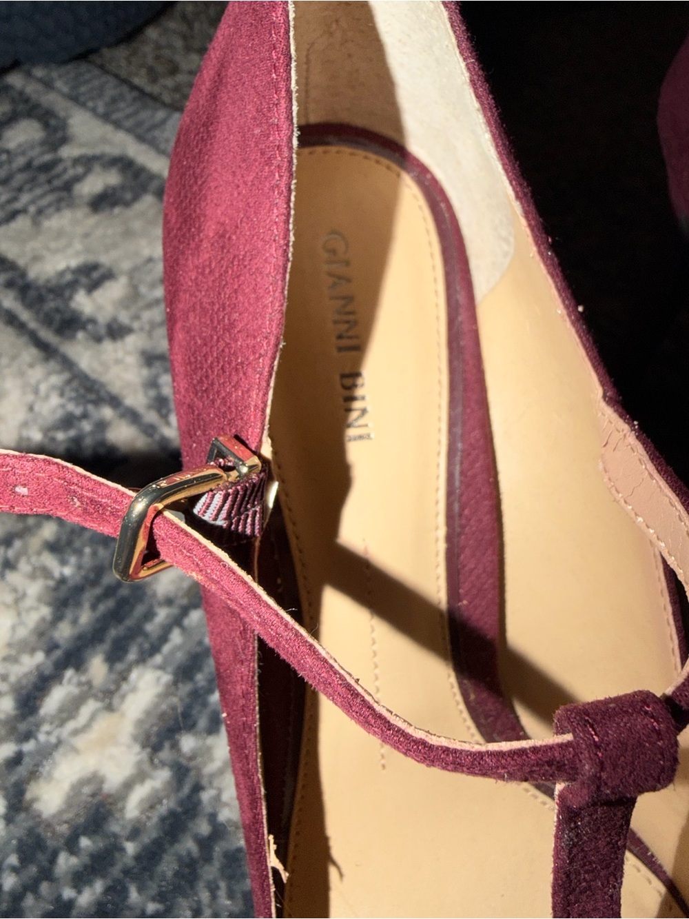 Gianni Bini Burgundy Cross-Strap Mary Jane Heels - Picture 5 of 7